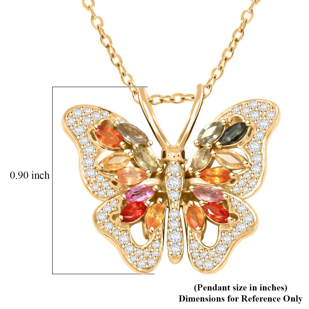 Clarte Flutter Collection Multi Sapphire, Black and White Moissantie 1.65 ctw Pendant Necklace in 14K Yellow Gold Over Sterling Silver 18 Inches image number 5