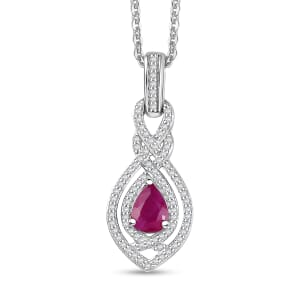 AAA Royal Ruby and White Zircon 1.50 ctw Infinity Teardrop Pendant Necklace in Rhodium Over Sterling Silver 20 Inches