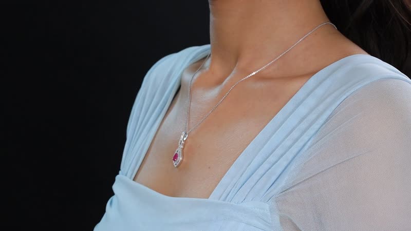 AAA Royal Ruby and White Zircon 1.50 ctw Infinity Teardrop Pendant Necklace in Rhodium Over Sterling Silver 20 Inches