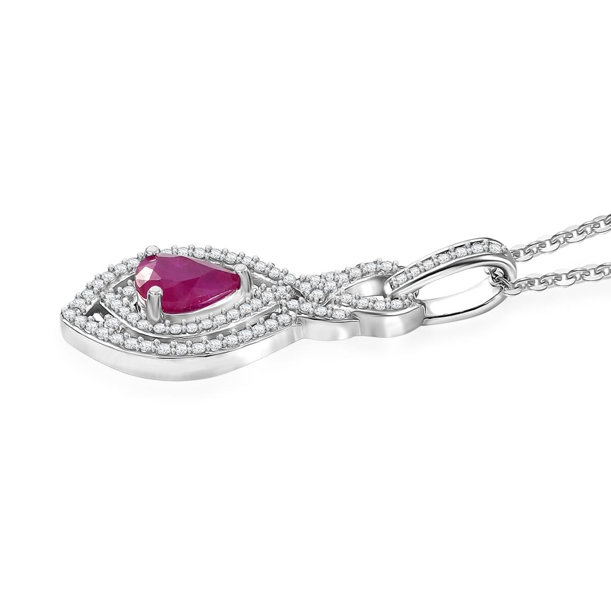 AAA Royal Ruby and White Zircon 1.50 ctw Infinity Teardrop Pendant Necklace in Rhodium Over Sterling Silver 20 Inches image number 3