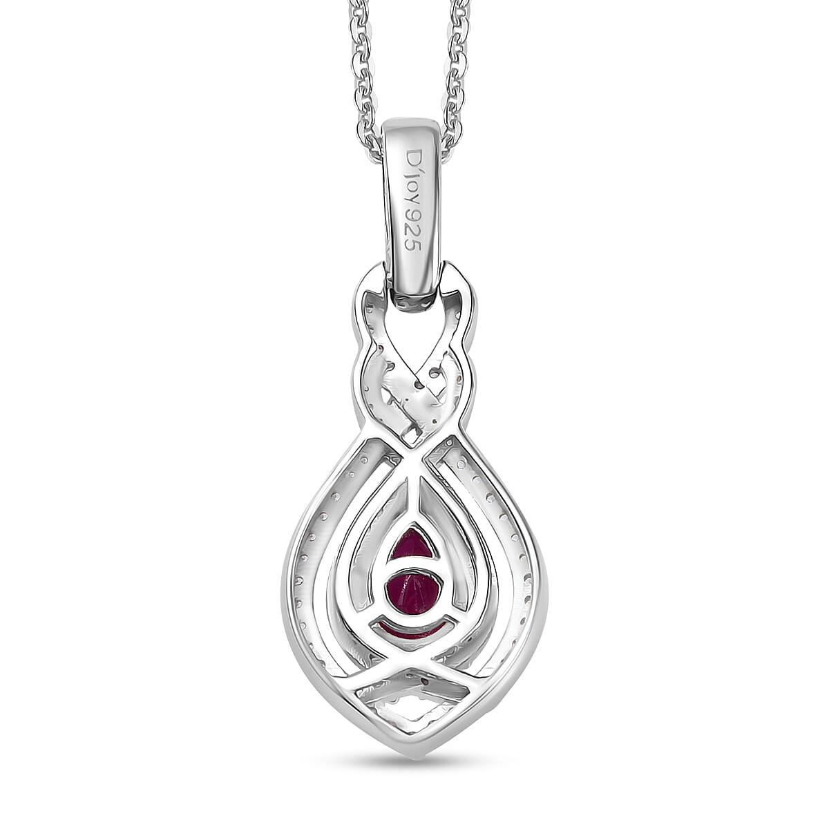 AAA Royal Ruby and White Zircon 1.50 ctw Infinity Teardrop Pendant Necklace in Rhodium Over Sterling Silver 20 Inches