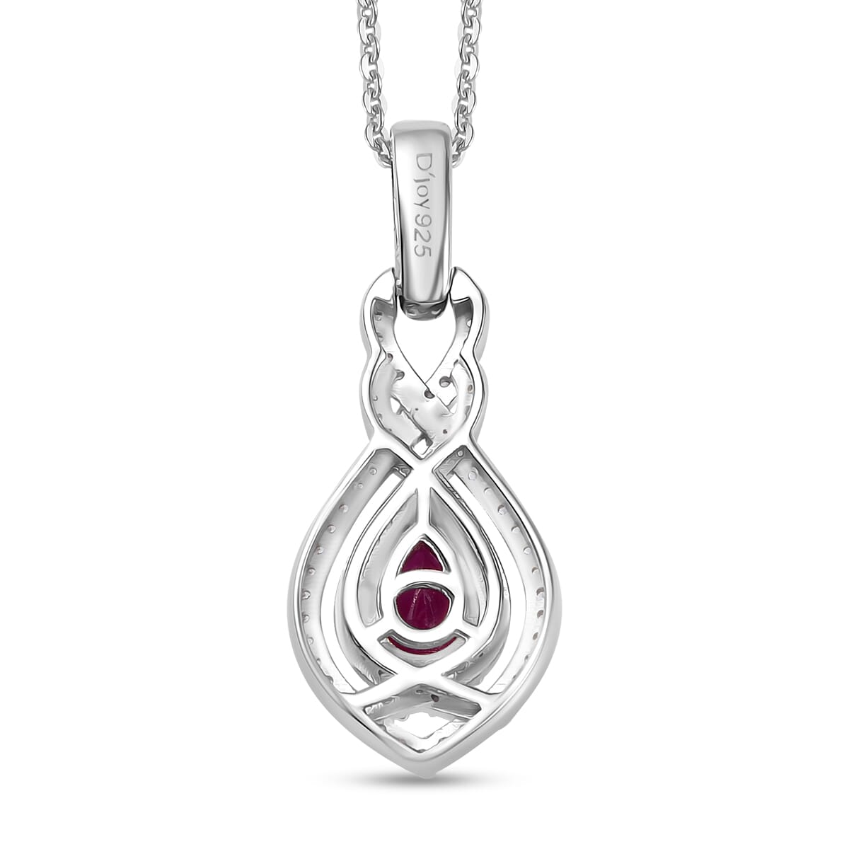 AAA Royal Ruby and White Zircon 1.50 ctw Infinity Teardrop Pendant Necklace in Rhodium Over Sterling Silver 20 Inches image number 4
