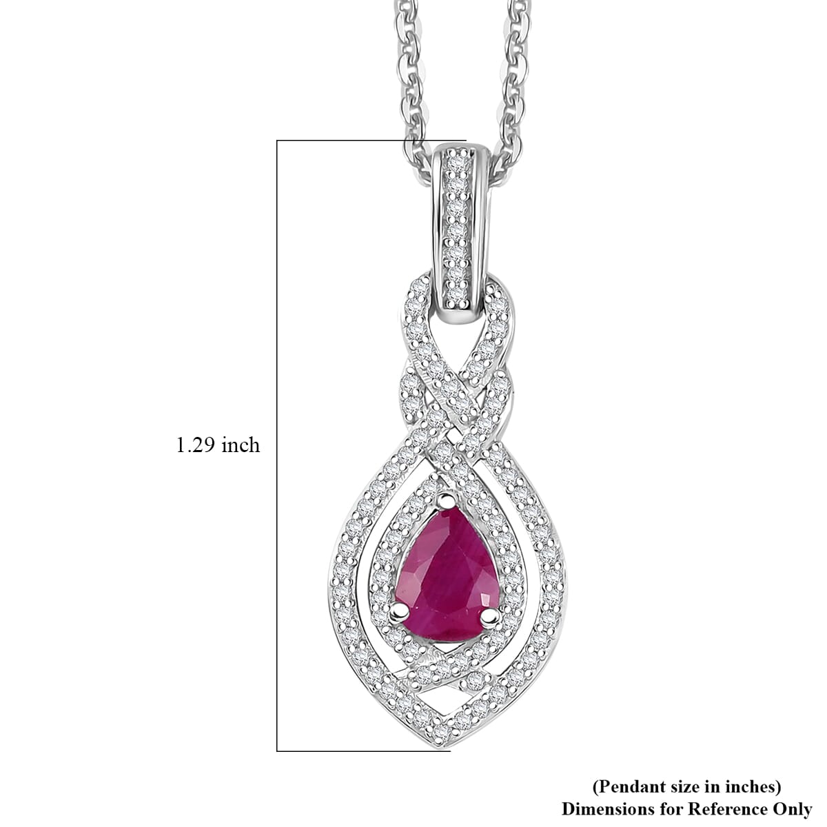 AAA Royal Ruby and White Zircon 1.50 ctw Infinity Teardrop Pendant Necklace in Rhodium Over Sterling Silver 20 Inches image number 5
