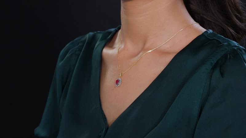 D'Joy Premium Montepuez Ruby, Natural Champagne and White Diamond 1.80 ctw Regal Bloom Pendant Necklace in 18K Vermeil Yellow Gold Over Sterling Silver 20 Inches