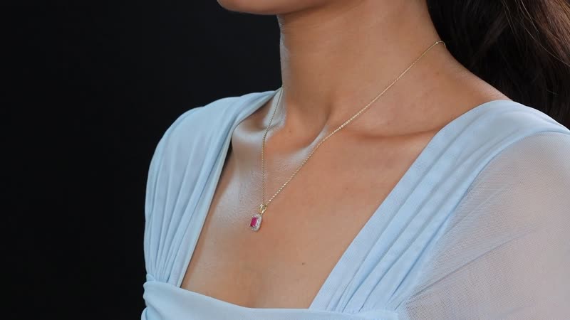 AAA Royal Ruby and Diamond 1.00 ctw Halo Pendant Necklace in 18K Vermeil Yellow Gold Over Sterling Silver 20 Inches