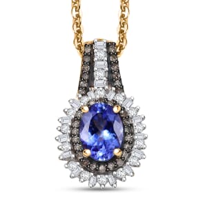 D'Joy Tanzanite, Natural Champagne and White Diamond 1.25 ctw Radiant Sunburst Pendant Necklace 20 Inches in 18K Vermeil Yellow Gold Over Sterling Silver