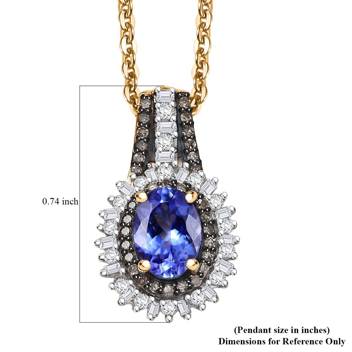 D'Joy Tanzanite, Natural Champagne and White Diamond 1.25 ctw Pendant Necklace 20 Inches in 18K Vermeil Yellow Gold Over Sterling Silver image number 6