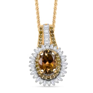 D'Joy Golden Tanzanite, Yellow and White Diamond 1.25 ctw Radiant Sunburst Pendant Necklace 20 Inches in 18K Vermeil Yellow Gold Over Sterling Silver