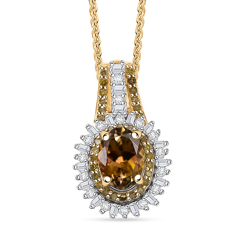 D'Joy Golden Tanzanite, Yellow and White Diamond 1.25 ctw Radiant Sunburst Pendant Necklace 20 Inches in 18K Vermeil Yellow Gold Over Sterling Silver