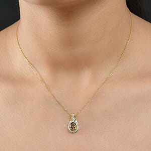 D'Joy Golden Tanzanite, Yellow and White Diamond 1.25 ctw Radiant Sunburst Pendant Necklace 20 Inches in 18K Vermeil Yellow Gold Over Sterling Silver