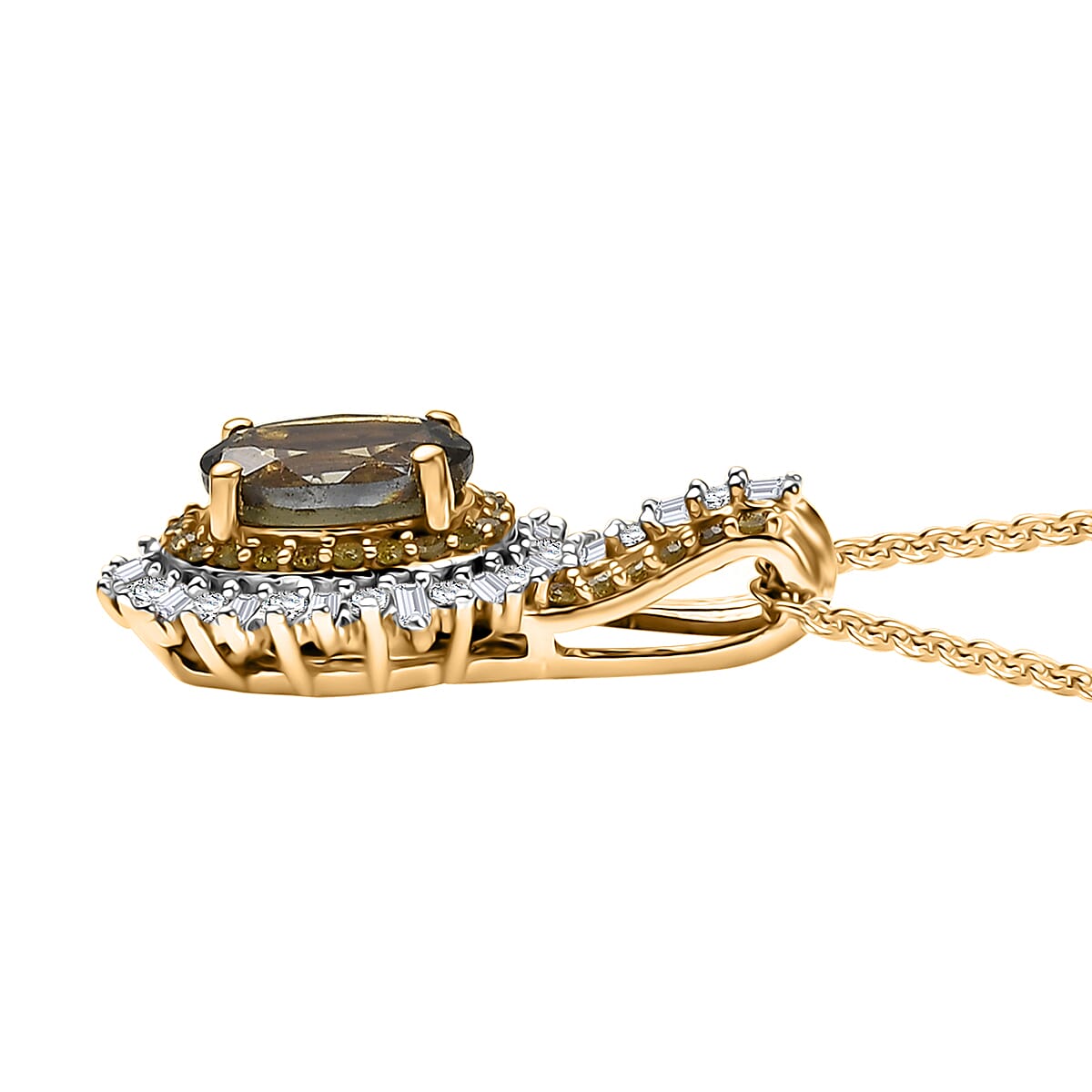 D'Joy Golden Tanzanite, Yellow and White Diamond 1.25 ctw Radiant Sunburst Pendant Necklace 20 Inches in 18K Vermeil Yellow Gold Over Sterling Silver
