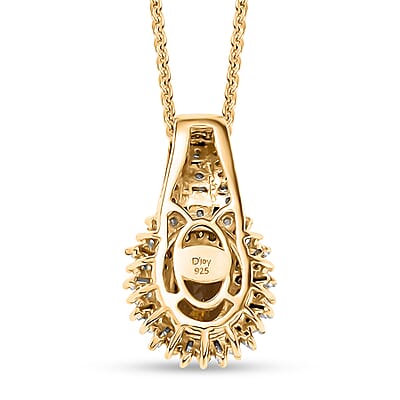 D'Joy Golden Tanzanite, Yellow and White Diamond 1.25 ctw Radiant Sunburst Pendant Necklace 20 Inches in 18K Vermeil Yellow Gold Over Sterling Silver