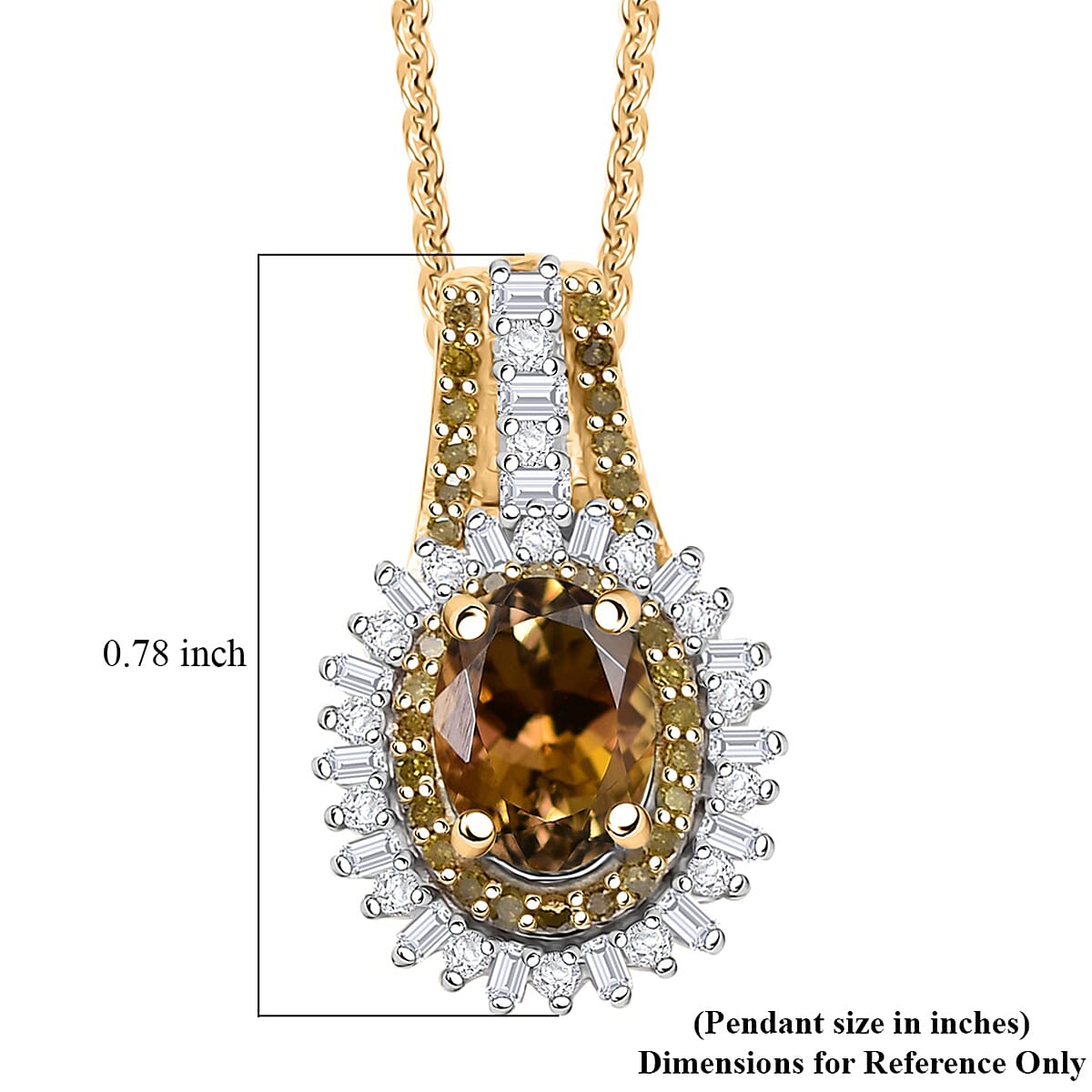 D'Joy Golden Tanzanite, Yellow and White Diamond 1.25 ctw Radiant Sunburst Pendant Necklace 20 Inches in 18K Vermeil Yellow Gold Over Sterling Silver