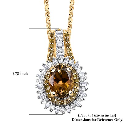 D'Joy Golden Tanzanite, Yellow and White Diamond 1.25 ctw Radiant Sunburst Pendant Necklace 20 Inches in 18K Vermeil Yellow Gold Over Sterling Silver