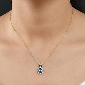 D'Joy Peacock Tanzanite, Blue and White Diamond 1.20 ctw Radiant Sunburst Pendant Necklace 20 Inches in 18K Vermeil Yellow Gold Over Sterling Silver