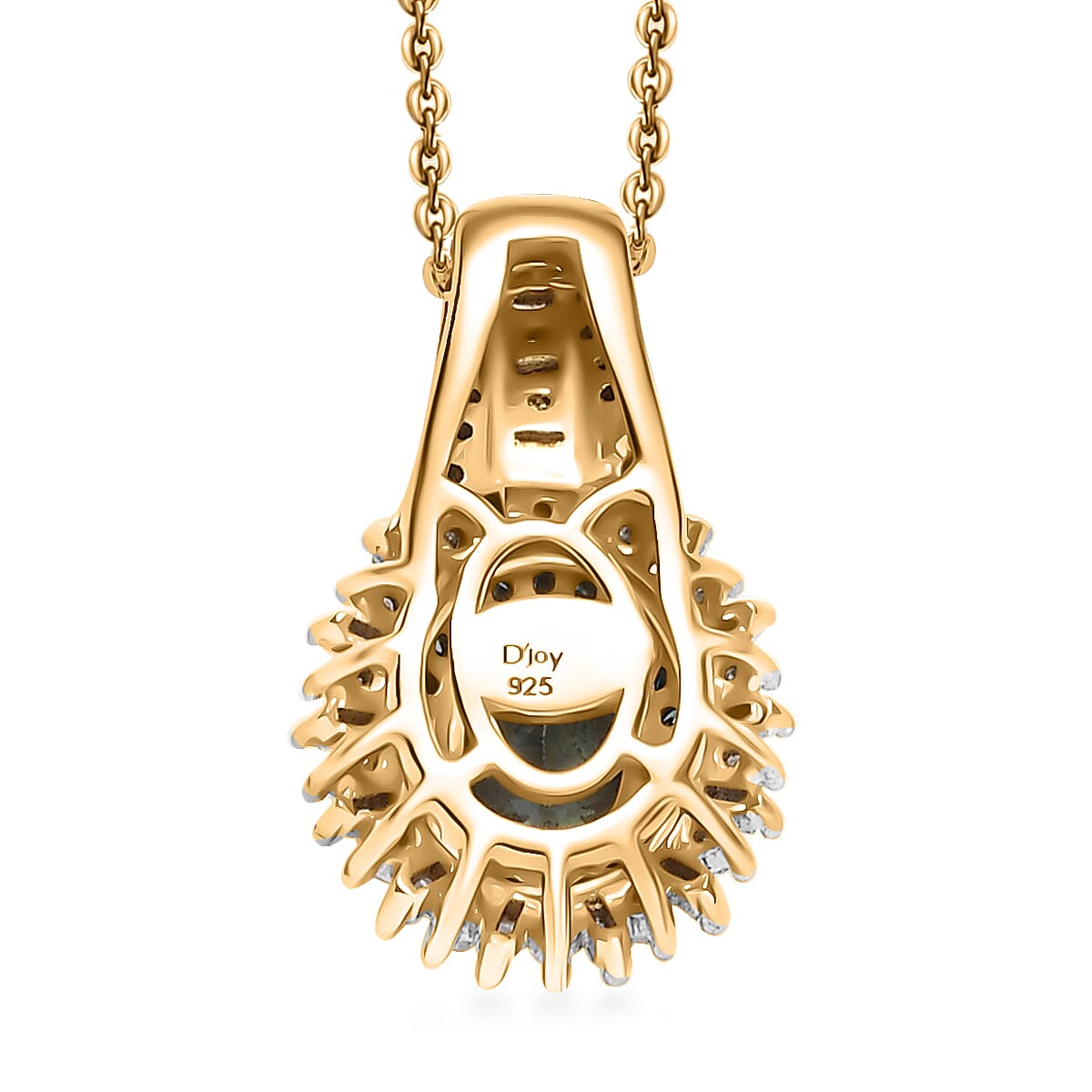 D'Joy Peacock Tanzanite, Blue and White Diamond 1.20 ctw Radiant Sunburst Pendant Necklace 20 Inches in 18K Vermeil Yellow Gold Over Sterling Silver image number 4