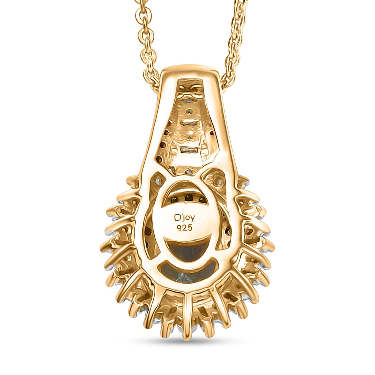 D'Joy Green Tanzanite, Green and White Diamond 1.25 ctw Radiant Sunburst Pendant Necklace 20 Inches in 18K Vermeil Yellow Gold Over Sterling Silver image number 4