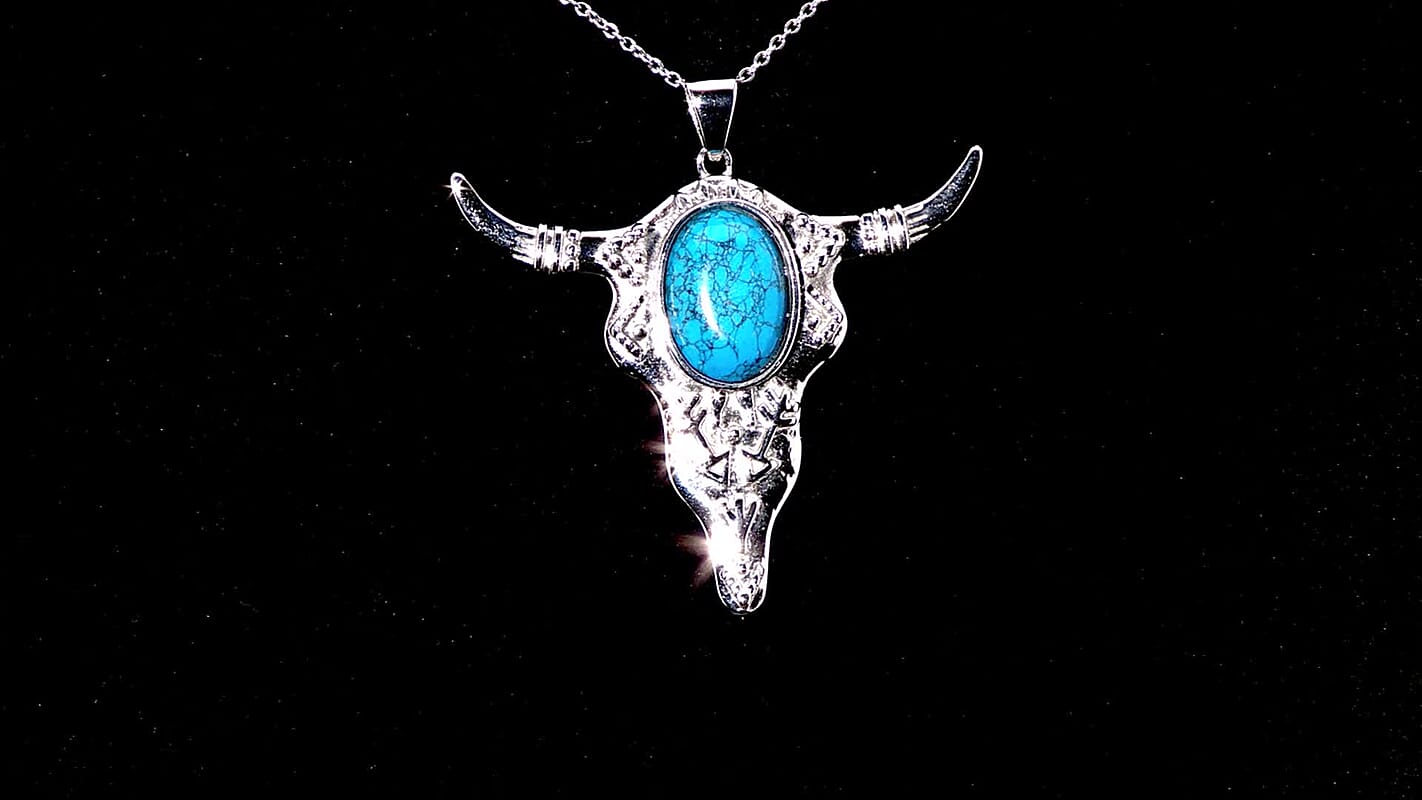 Blue Howlite 10.50 ctw Bull Head Pendant Necklace in Stainless Steel 20 Inches