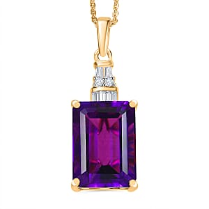 AAA Lusaka Amethyst and Moissanite 7.40 ctw Art Deco Pendant Necklace in 18K Vermeil Yellow Gold Over Sterling Silver 20 Inches