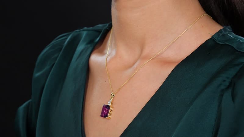 AAA Lusaka Amethyst and Moissanite 7.40 ctw Art Deco Pendant Necklace in 18K Vermeil Yellow Gold Over Sterling Silver 20 Inches