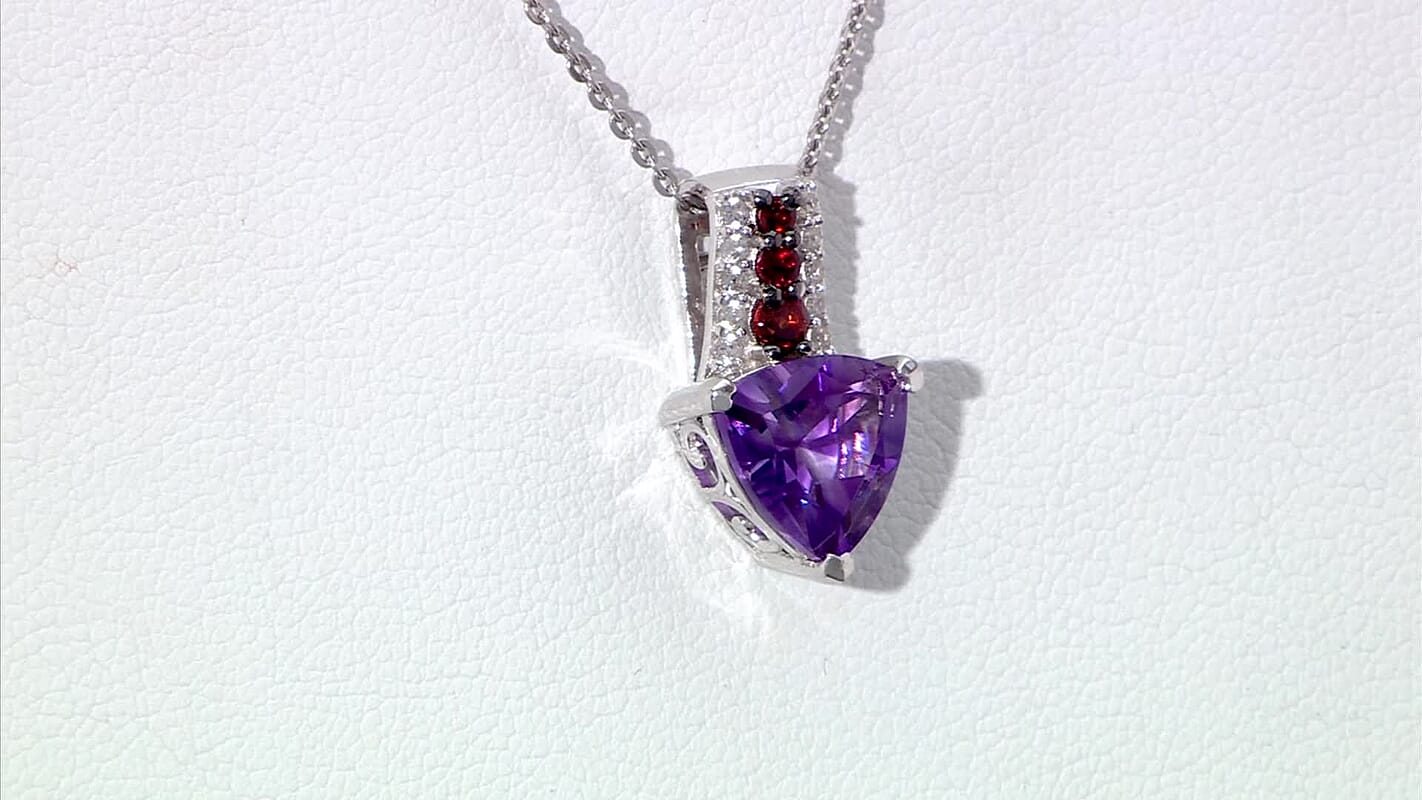 D'Joy Moroccan Rose and Multi Gemstone 2.60 ctw Modern Elegance Pendant Necklace in Platinum Over Sterling Silver 20 Inches