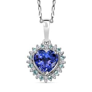 Rhapsody 950 Platinum AAAA Tanzanite, Paraiba Tourmaline, Diamond (E-F VS2) Pendant Necklace (20 Inches) (4.45 g) 2.15 ctw