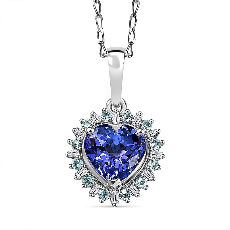 Rhapsody 950 Platinum AAAA Tanzanite, Paraiba Tourmaline, Diamond (E-F VS2) Pendant Necklace (20 Inches) (4.45 g) 2.15 ctw