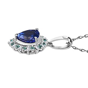 Rhapsody 950 Platinum AAAA Tanzanite, Paraiba Tourmaline, Diamond (E-F VS2) Pendant Necklace (20 Inches) (4.45 g) 2.15 ctw