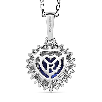 Rhapsody 950 Platinum AAAA Tanzanite, Paraiba Tourmaline, Diamond (E-F VS2) Pendant Necklace (20 Inches) (4.45 g) 2.15 ctw