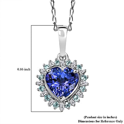 Rhapsody 950 Platinum AAAA Tanzanite, Paraiba Tourmaline, Diamond (E-F VS2) Pendant Necklace (20 Inches) (4.45 g) 2.15 ctw