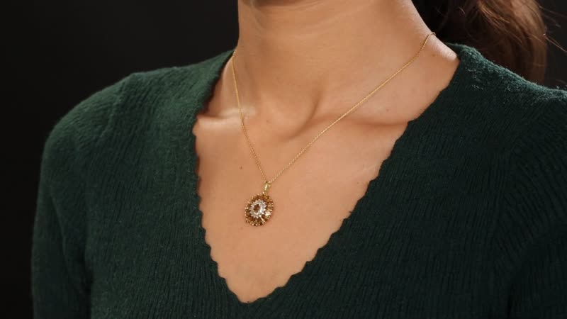 D'Joy Premium Golden Turkizite and White Zircon 3.80 ctw Sunflower Pendant Necklace in Rhodium Over Sterling Silver 20 Inches