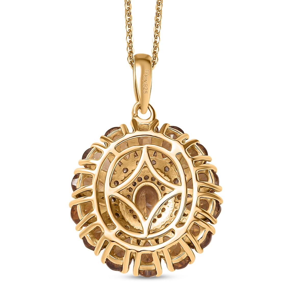 Premium Golden Turkizite and White Zircon 3.80 ctw Sunflower Pendant Necklace in Rhodium Over Sterling Silver 20 Inches image number 4