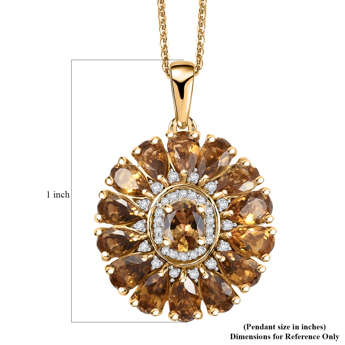 Premium Golden Turkizite and White Zircon 3.80 ctw Sunflower Pendant Necklace in Rhodium Over Sterling Silver 20 Inches image number 6
