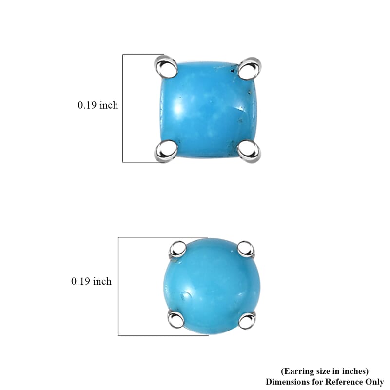 Set of 2 Premium Sleeping Beauty Turquoise 2.25 ctw Solitaire Stud Earrings in Rhodium Over Sterling Silver