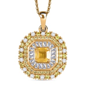Premium Madagascar Yellow Sapphire and Moissanite 3.65 ctw Majesty Pendant Necklace in 18K Vermeil Yellow Gold Over Sterling Silver 20 Inches