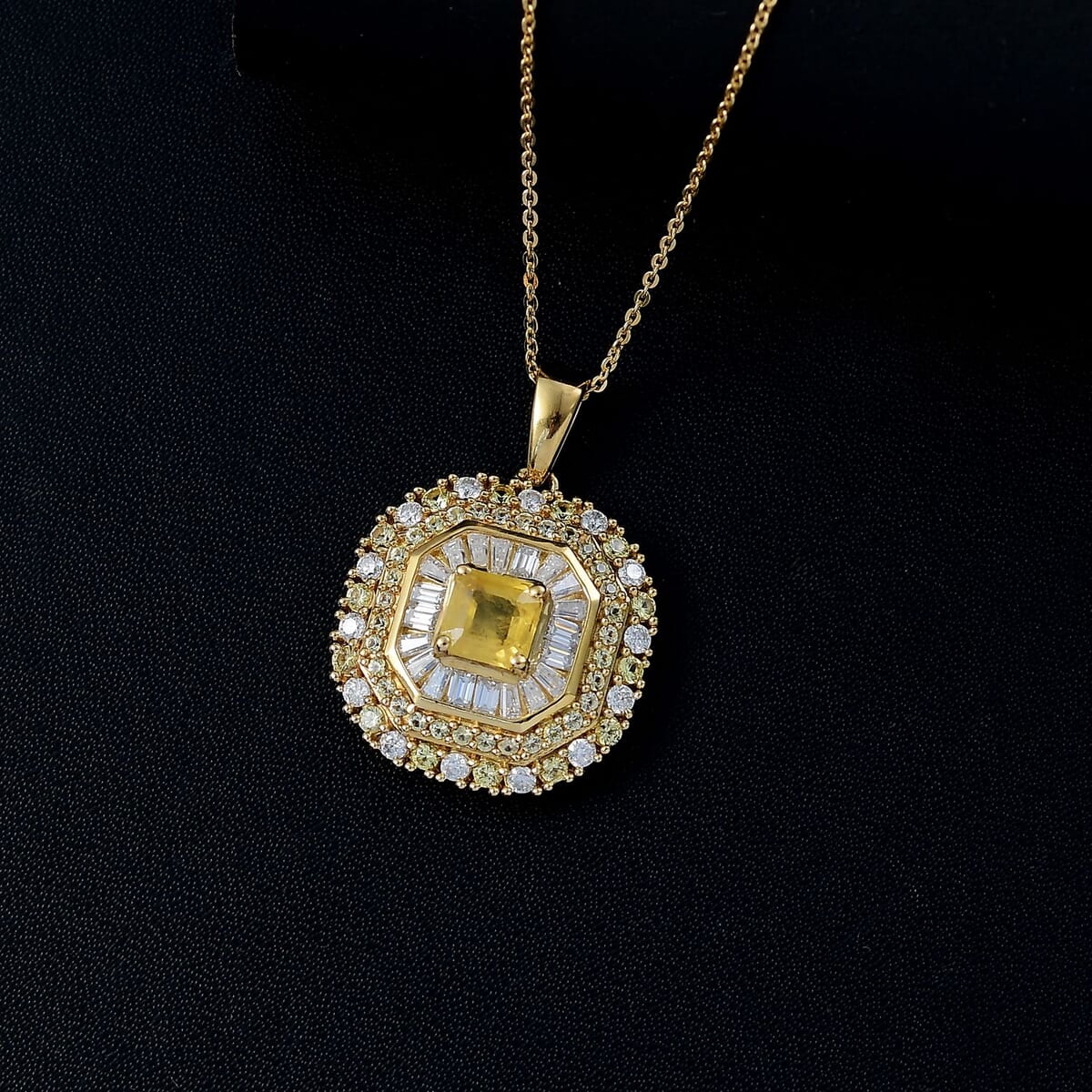 Premium Madagascar Yellow Sapphire and Moissanite 3.65 ctw Majesty Pendant Necklace in 18K Vermeil Yellow Gold Over Sterling Silver 20 Inches image number 1