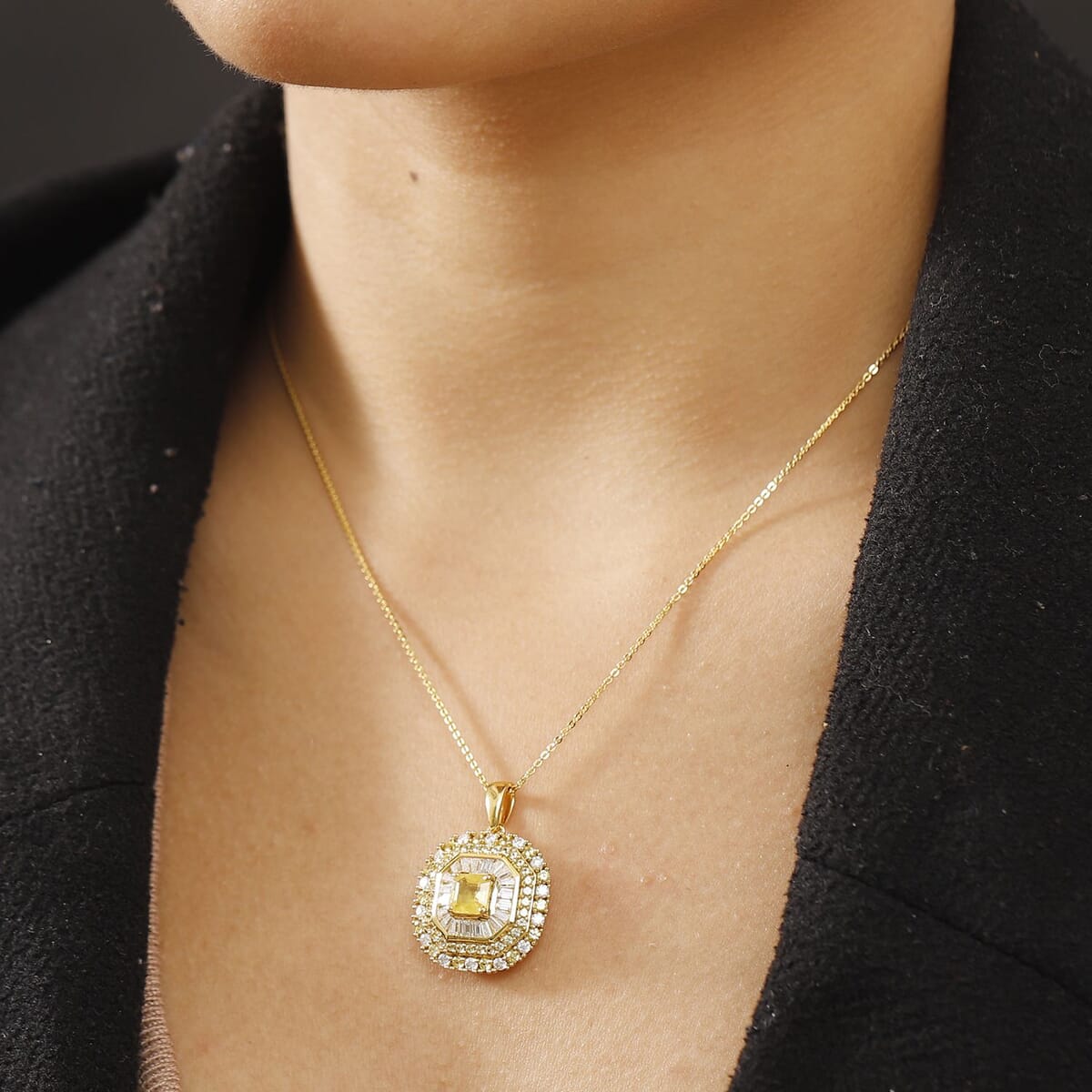 Premium Madagascar Yellow Sapphire and Moissanite 3.65 ctw Majesty Pendant Necklace in 18K Vermeil Yellow Gold Over Sterling Silver 20 Inches image number 2