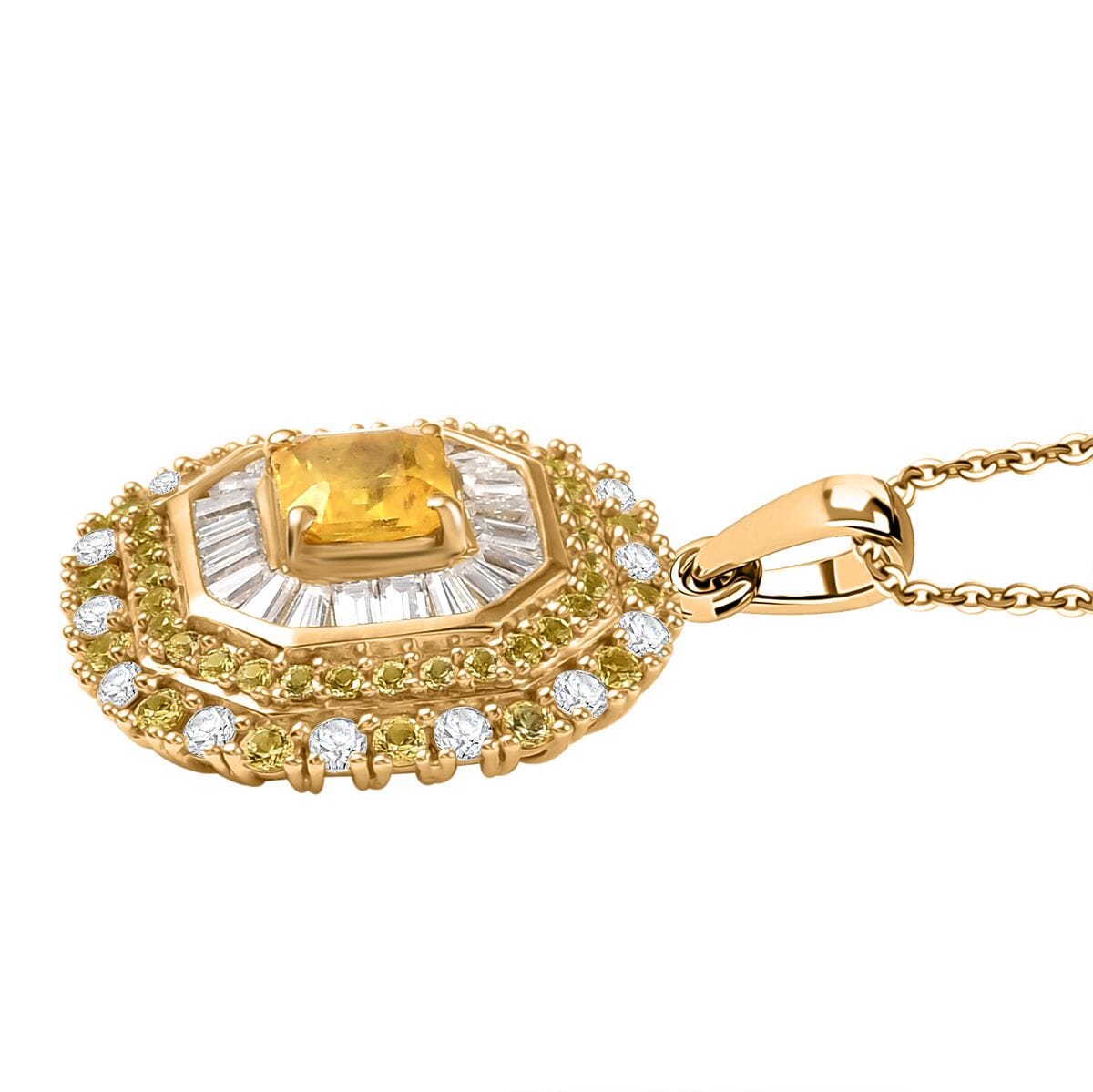 Premium Madagascar Yellow Sapphire and Moissanite 3.65 ctw Majesty Pendant Necklace in 18K Vermeil Yellow Gold Over Sterling Silver 20 Inches image number 3