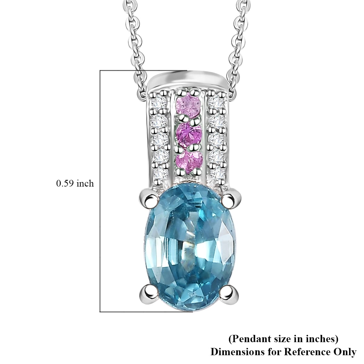 Cambodian Blue Zircon and Multi Gemstone 1.50 ctw Pendant Necklace in Rhodium Over Sterling Silver 20 Inches image number 5
