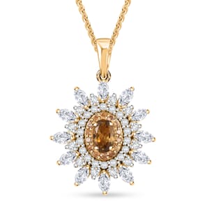 Premium Golden Turkizite and Multi Gemstone 2.55 ctw Sunflower Halo Pendant Necklace in 18K Vermeil Yellow Gold Over Sterling Silver 20 Inches
