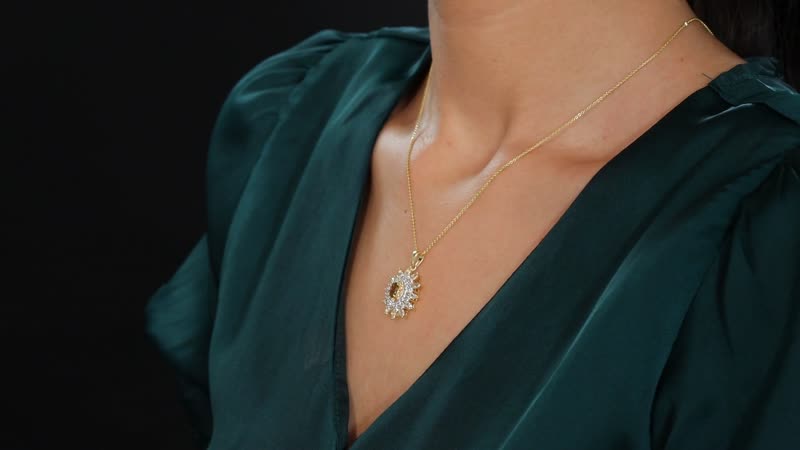 Premium Golden Turkizite and Multi Gemstone 2.55 ctw Sunflower Halo Pendant Necklace in 18K Vermeil Yellow Gold Over Sterling Silver 20 Inches