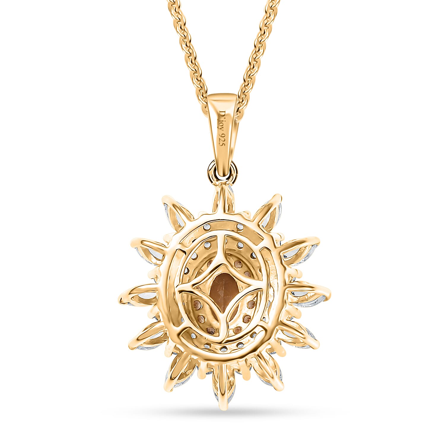 Premium Golden Turkizite and Multi Gemstone 2.55 ctw Sunflower Halo Pendant Necklace in 18K Vermeil Yellow Gold Over Sterling Silver 20 Inches