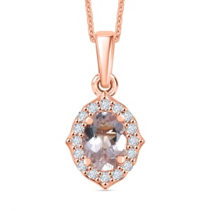 Pink Morganite and White Zircon 0.90 ctw Pendant Necklace in 18K Vermeil Rose Gold Sterling Silver 20 Inches