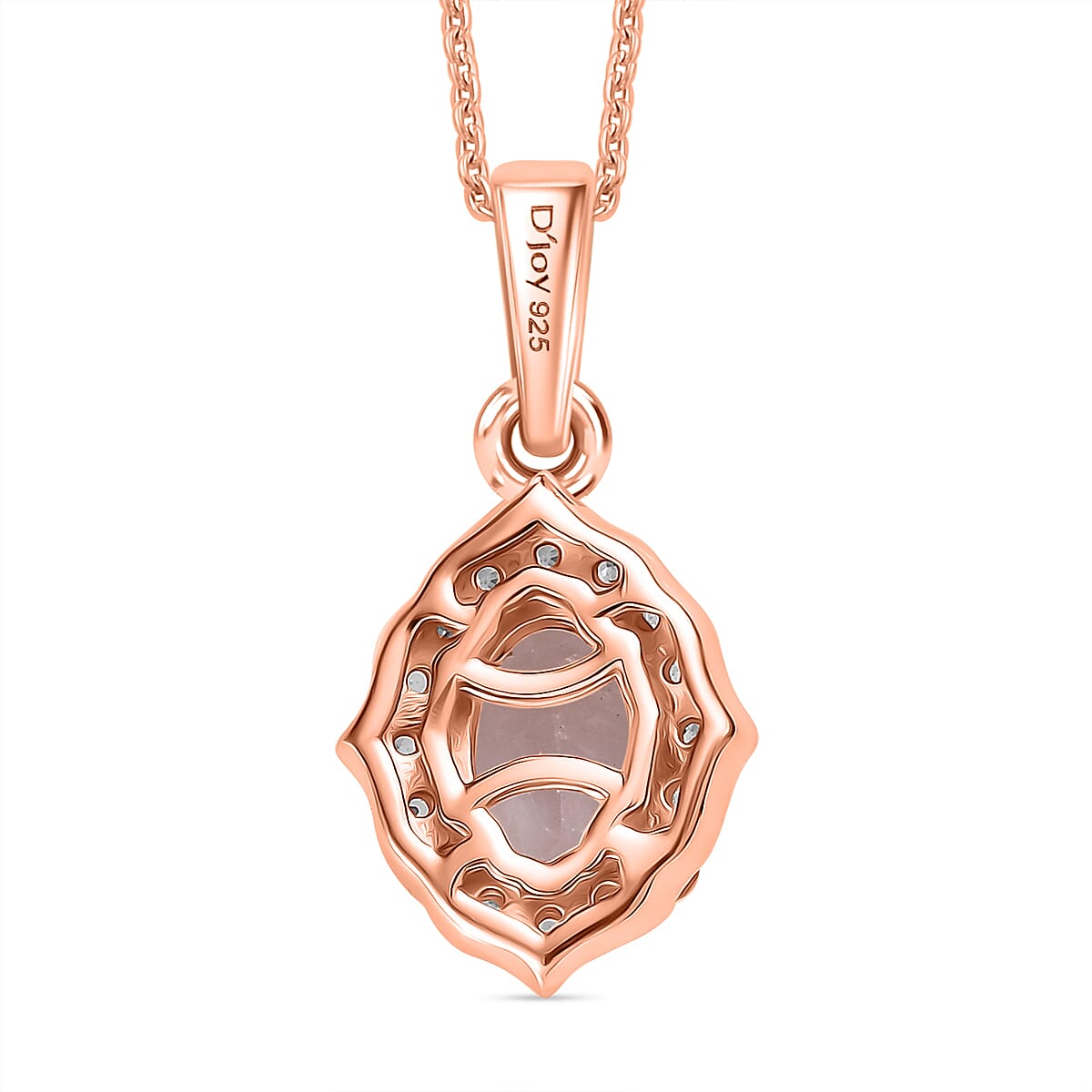 Pink Morganite and White Zircon 0.90 ctw Pendant Necklace in 18K Vermeil Rose Gold Sterling Silver 20 Inches