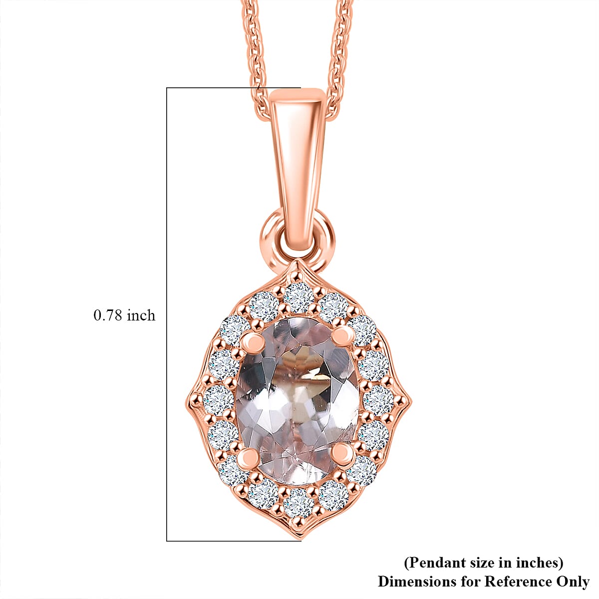 Pink Morganite and White Zircon 0.90 ctw Pendant Necklace in 18K Vermeil Rose Gold Sterling Silver 20 Inches