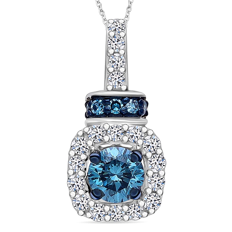 Luxuriant Lab Grown Blue and White Diamond SI 0.50 ctw Ocean Mirage Pendant Necklace in Rhodium Over Sterling Silver 20 Inches