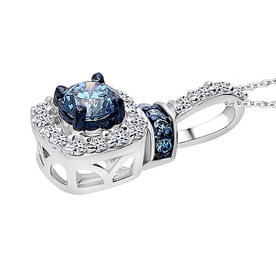 Luxuriant Lab Grown Blue and White Diamond SI 0.50 ctw Ocean Mirage Pendant Necklace in Rhodium Over Sterling Silver 20 Inches