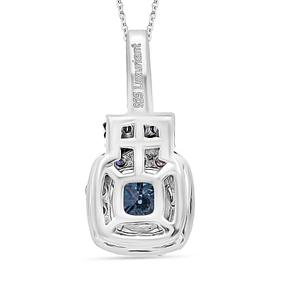 Luxuriant Lab Grown Blue and White Diamond SI 0.50 ctw Ocean Mirage Pendant Necklace in Rhodium Over Sterling Silver 20 Inches