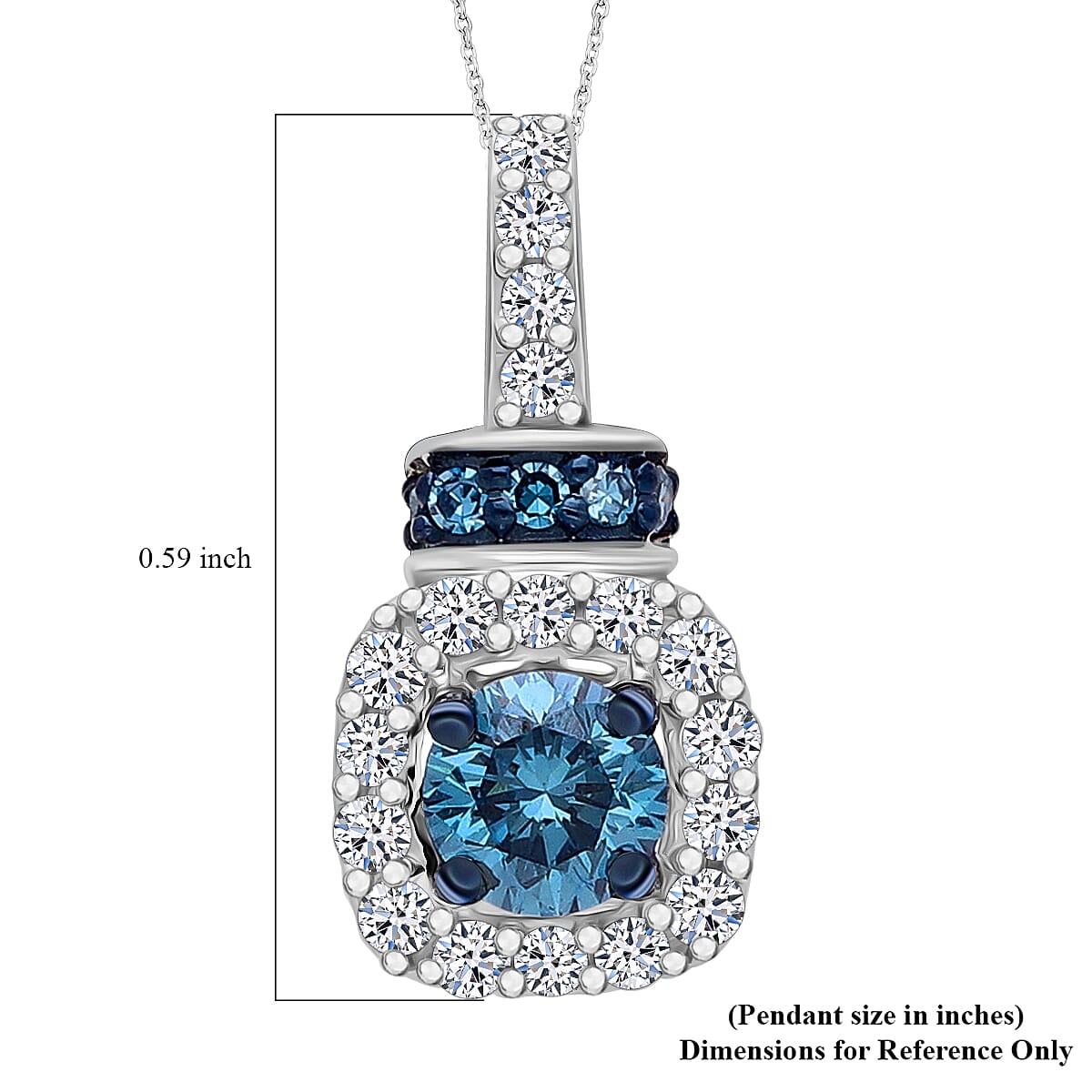 Luxuriant Lab Grown Blue and White Diamond SI 0.50 ctw Ocean Mirage Pendant Necklace in Rhodium Over Sterling Silver 20 Inches