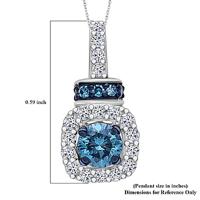 Luxuriant Lab Grown Blue and White Diamond SI 0.50 ctw Ocean Mirage Pendant Necklace in Rhodium Over Sterling Silver 20 Inches